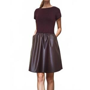 NEW VAVA elle cap sleeve dress in dark wine vegan leather